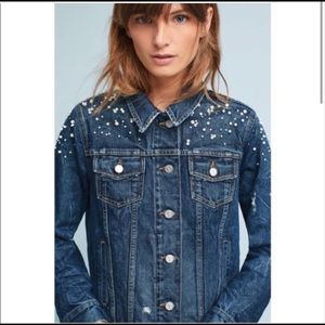 Anthropologie Pilcro Pearled Denim Trucker Jacket